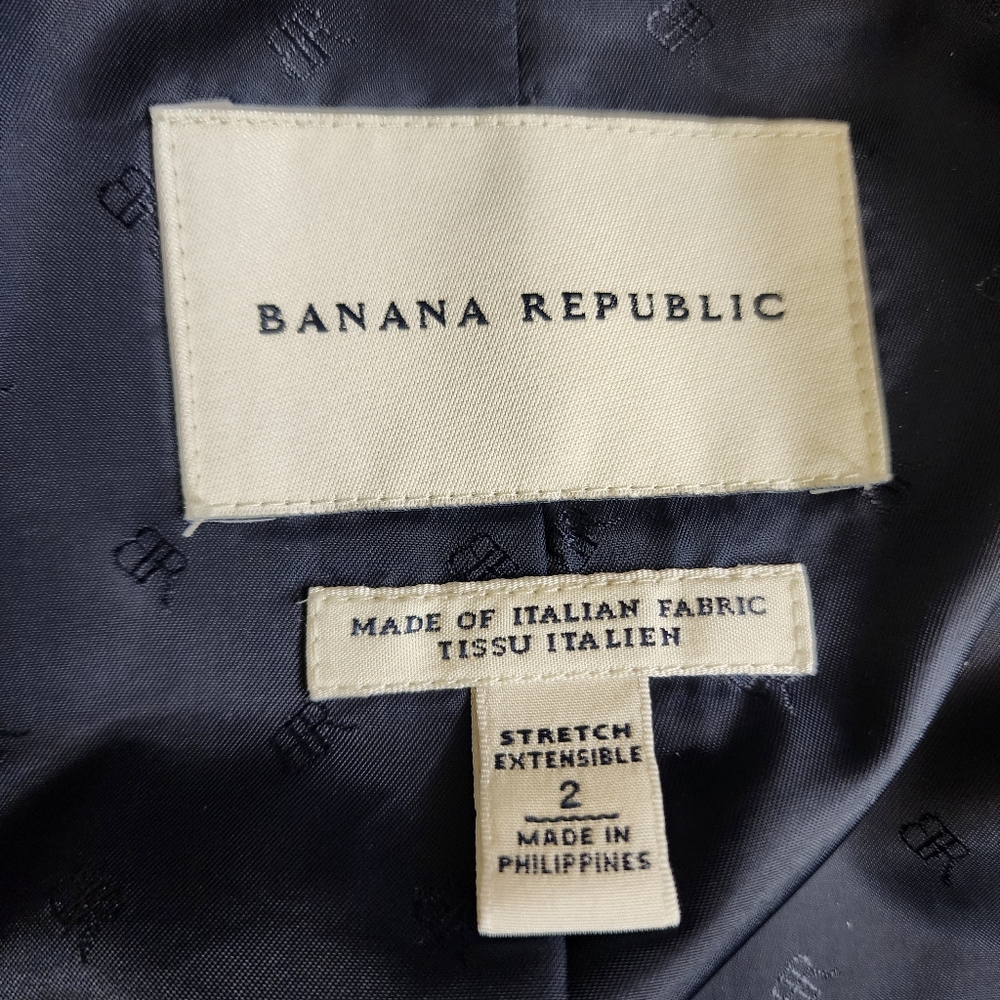 Banana Republic Italian Fabric Blazer Size 2 Grey Houndstooth Elbow Patch Jacket - Picture 3 of 12